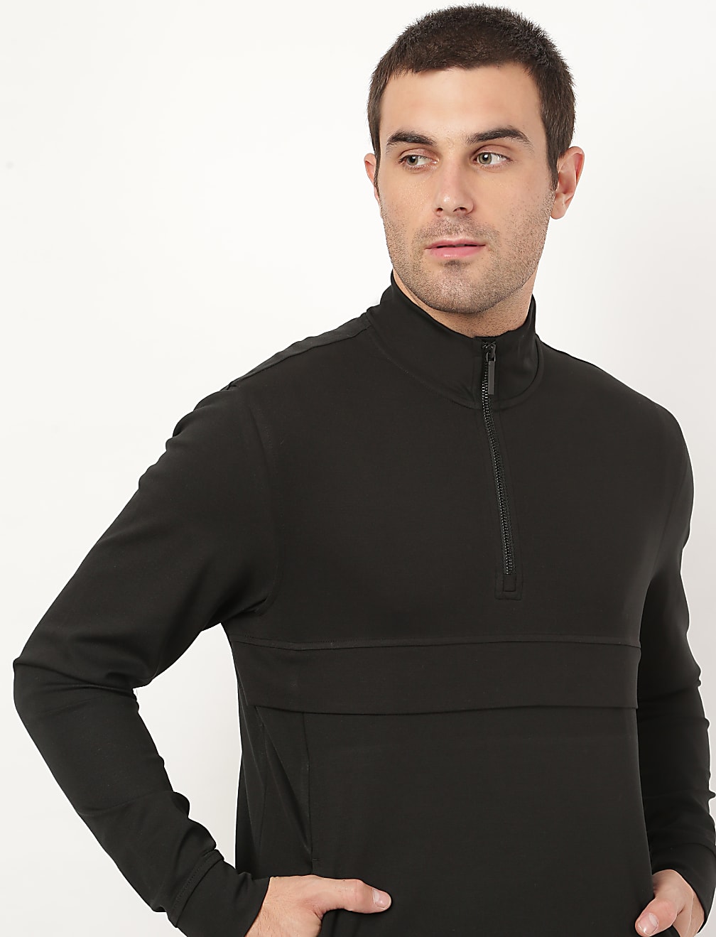 Viscose Mix Plain Stand Collar Sweatshirt