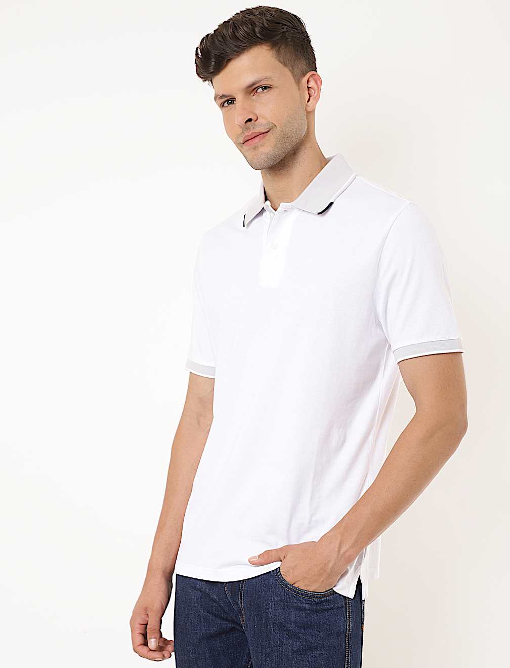 Cotton Mix Plain Polo Collar T-shirt