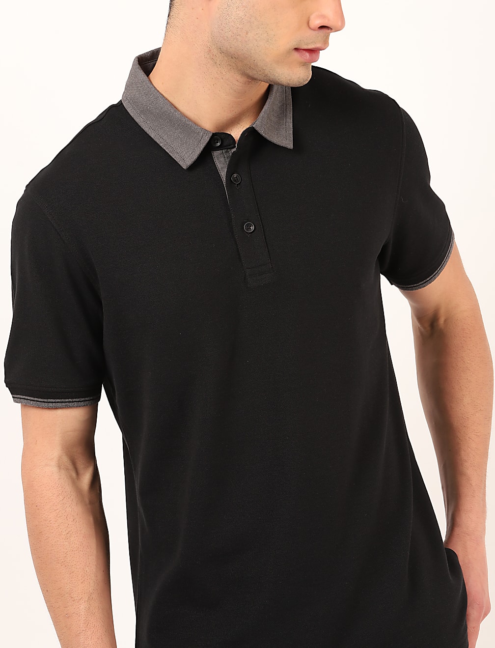 Pure Cotton Plain Polo Neck T-Shirt
