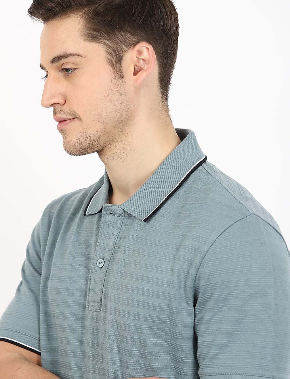 Pure Cotton Striped Polo Neck T-Shirt