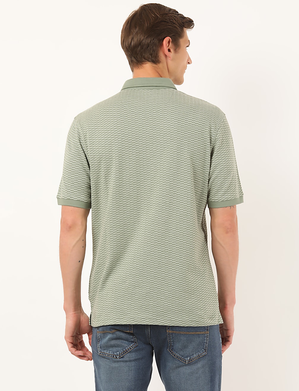 Pure Cotton Self Design Collar Neck T-Shirt