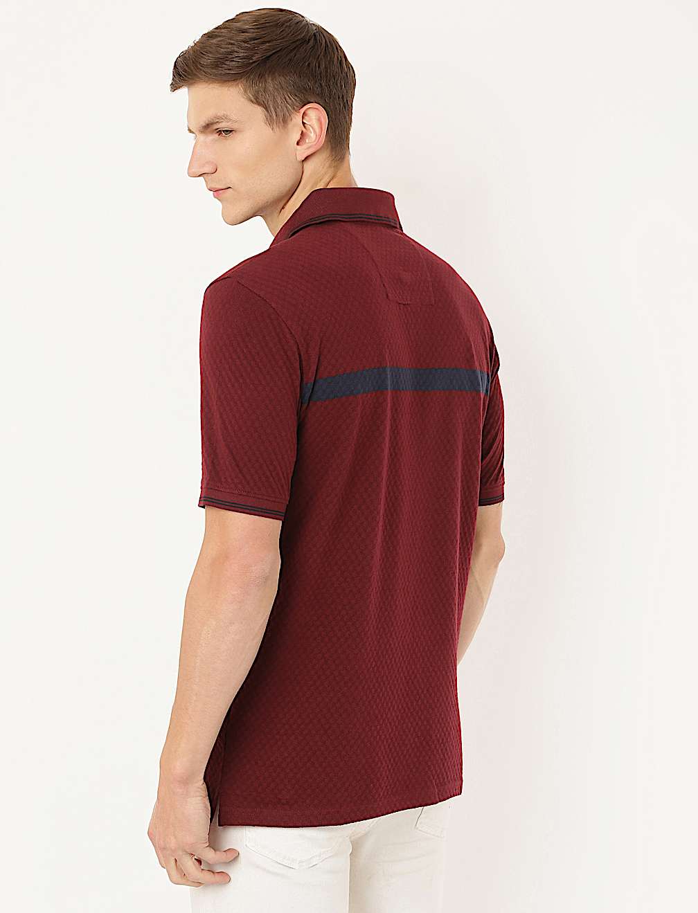 Pure Cotton Self Design Polo Neck T-Shirt