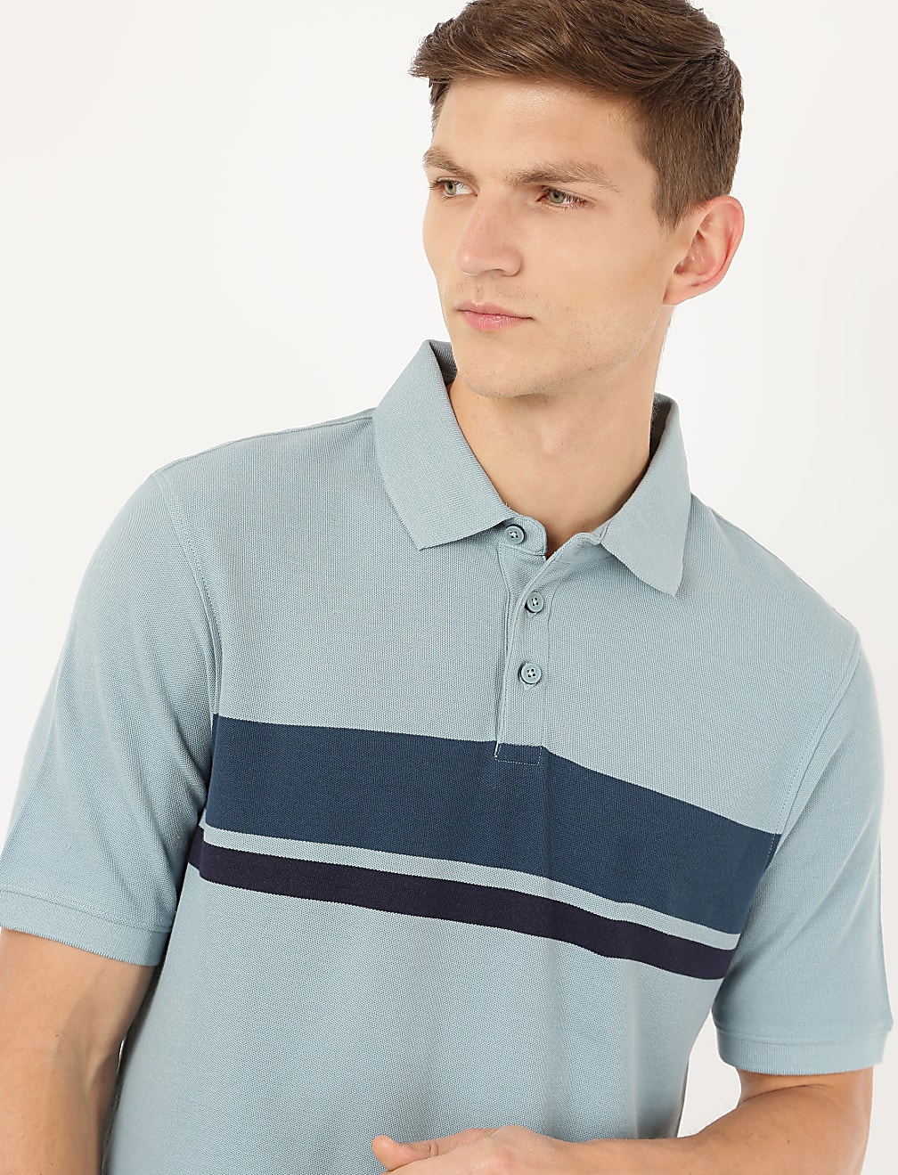 Pure Cotton Colorblock Polo Neck T-Shirt