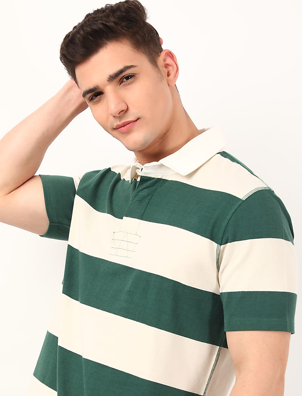 Pure Cotton Colorblock Collar Neck T-Shirt
