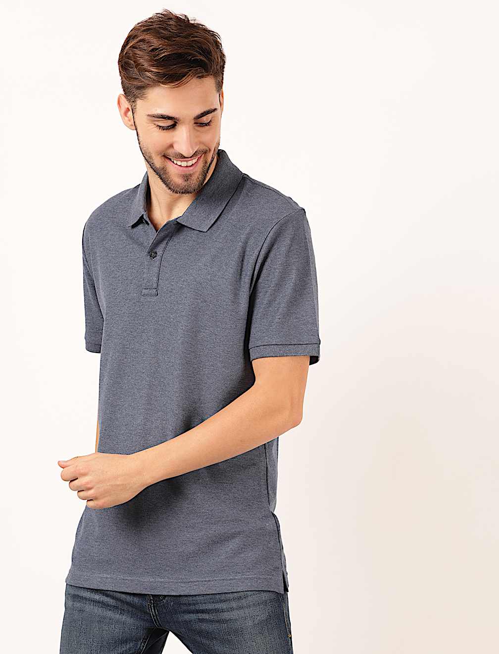 Pure Cotton Plain Polo Neck T-Shirt
