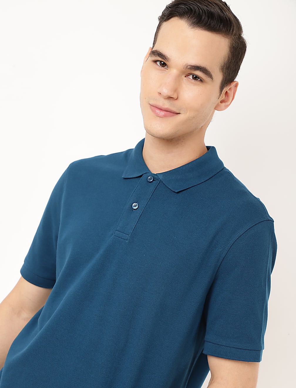Pure Cotton Textured Polo Collar T-shirt
