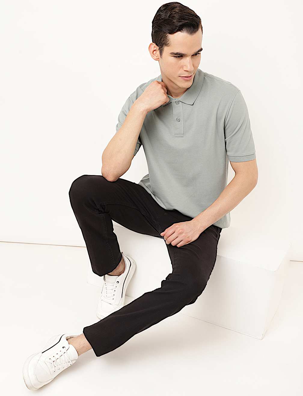 Pure Cotton Textured Polo Collar T-shirt
