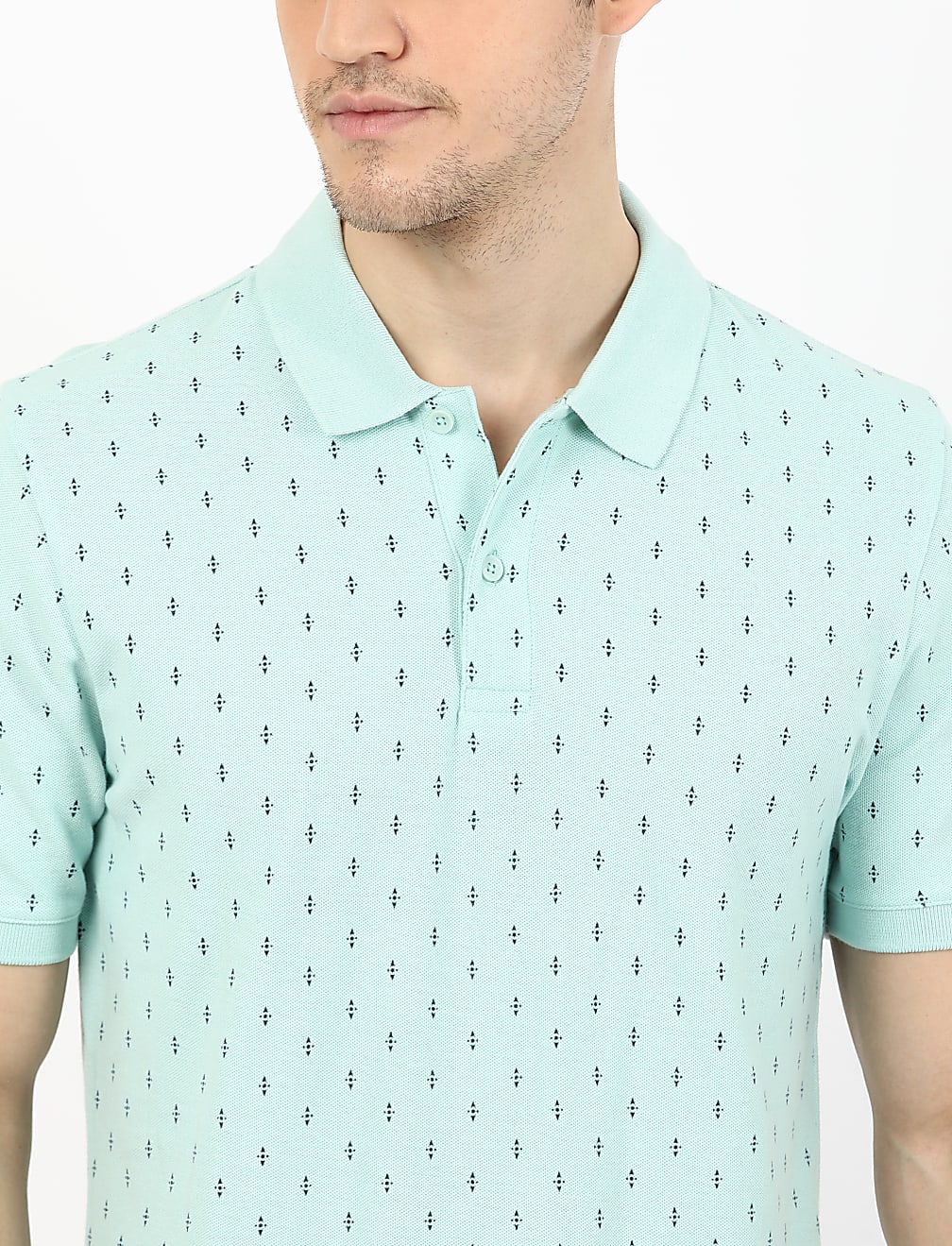 Pure Cotton Printed Polo Neck T-Shirt
