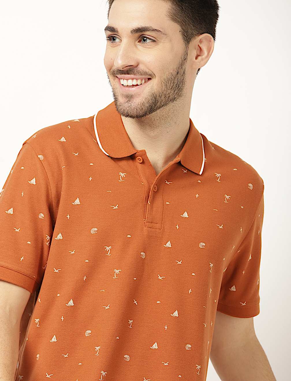 Pure Cotton Printed Polo Neck T-Shirt