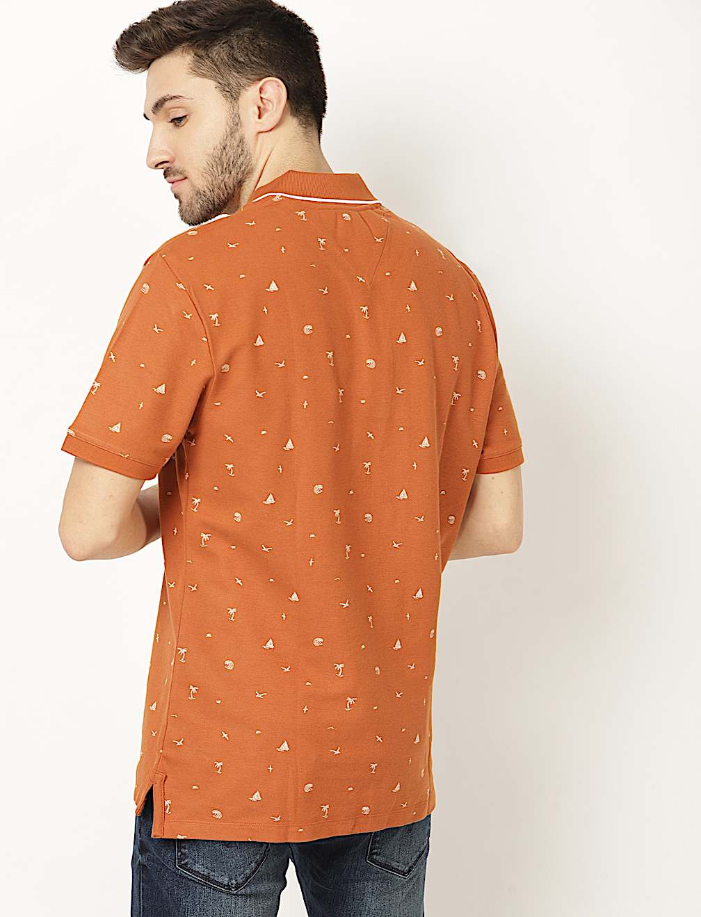 Pure Cotton Printed Polo Neck T-Shirt