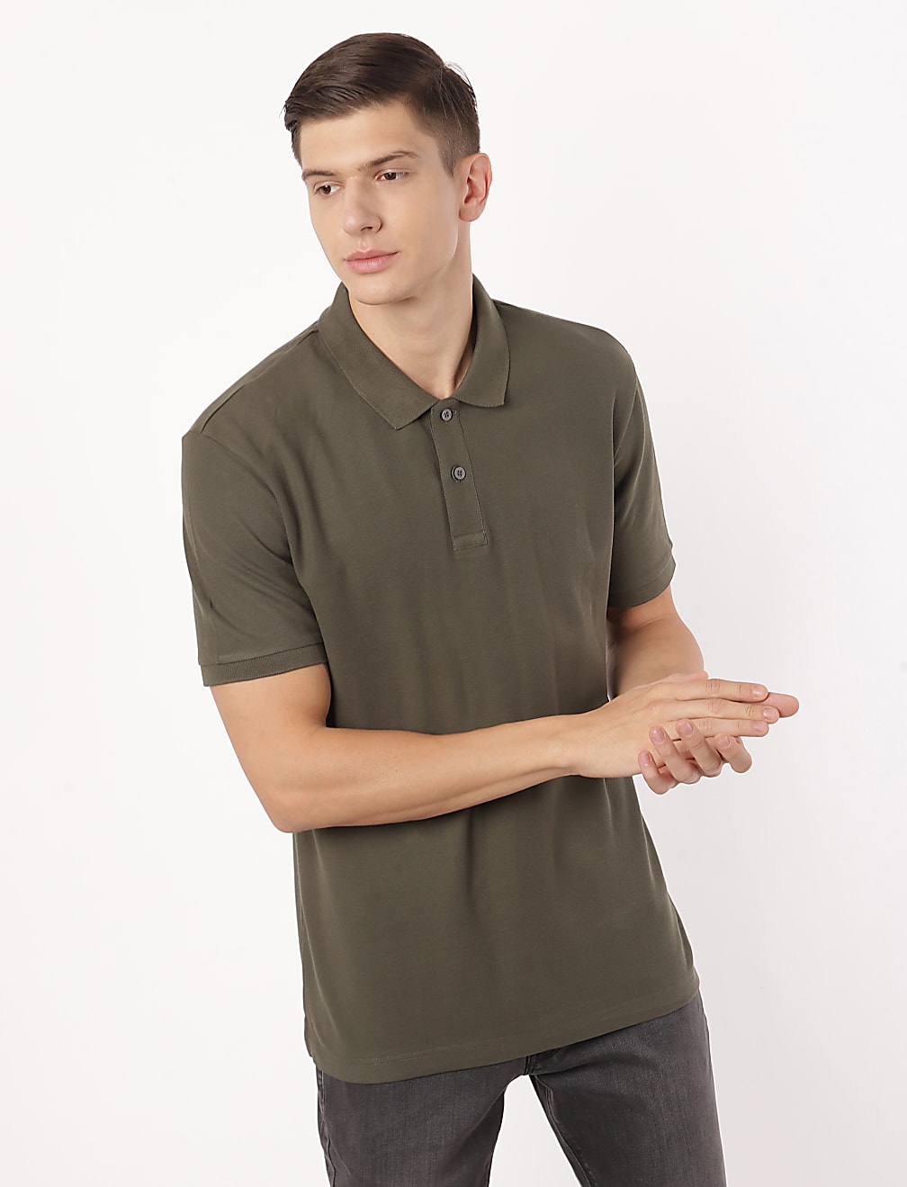 Pure Cotton Plain Polo Collar T-shirt