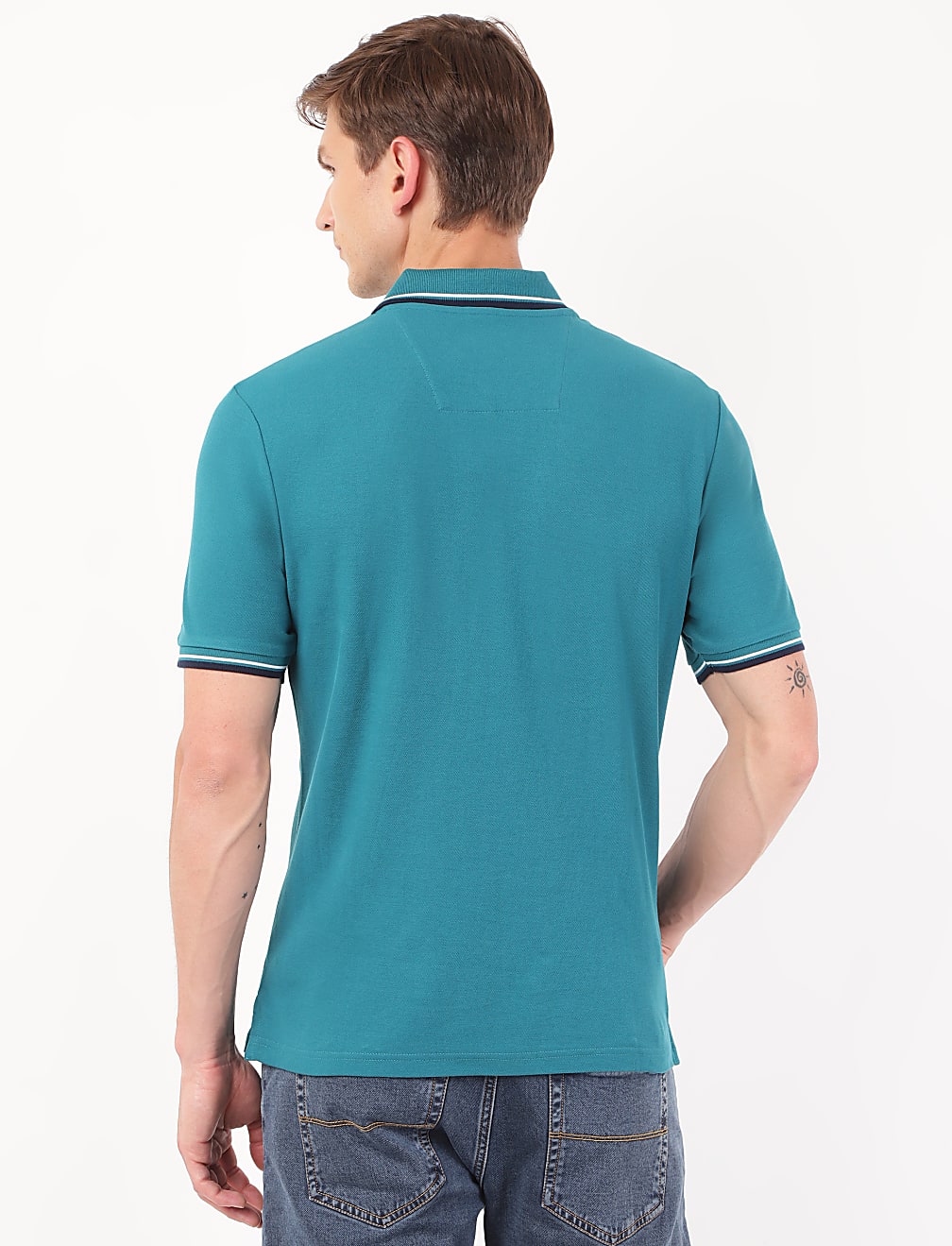 Pure Cotton Striped Polo Neck T-Shirt