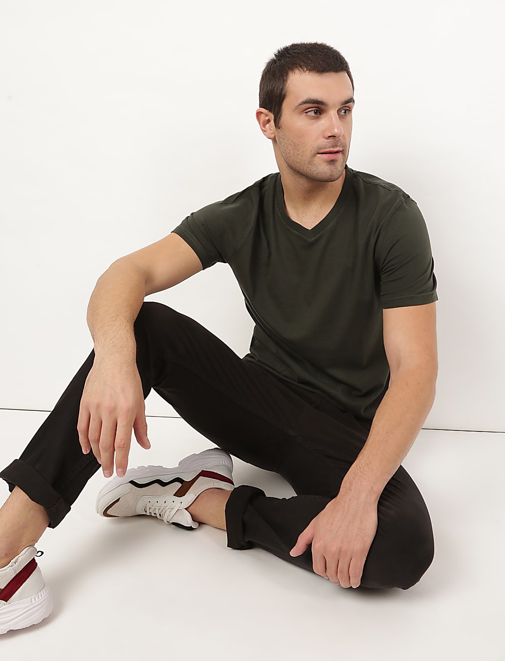 Pure Cotton Plain V-Neck T-Shirt