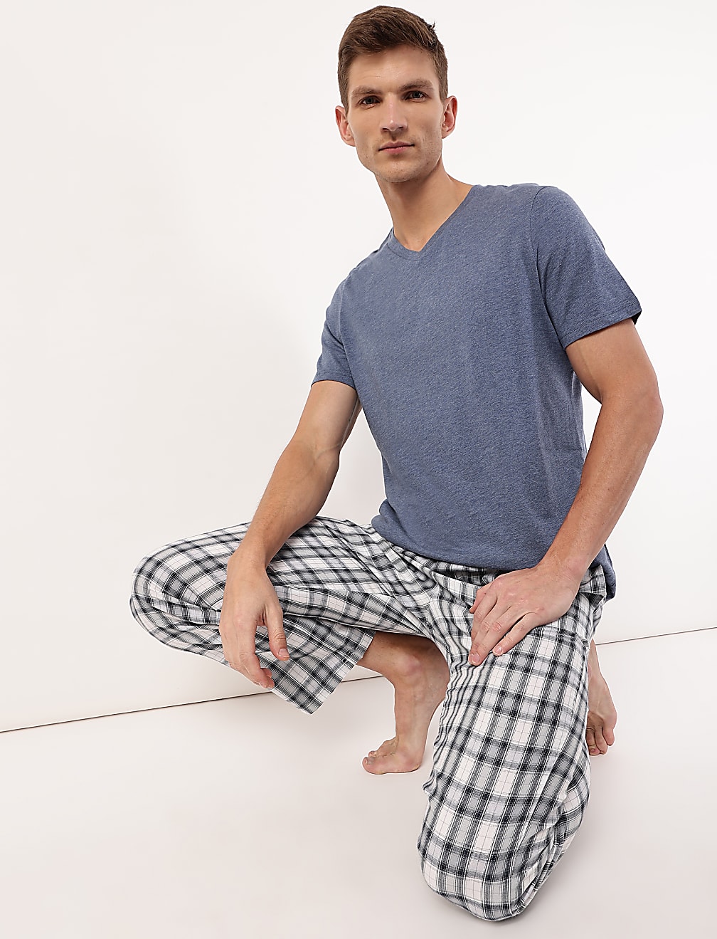 T-shirt Homme Marks & Spencer – Vert, Manches Longues, Col V – Taille XL – 100% Coton – Très Bon état