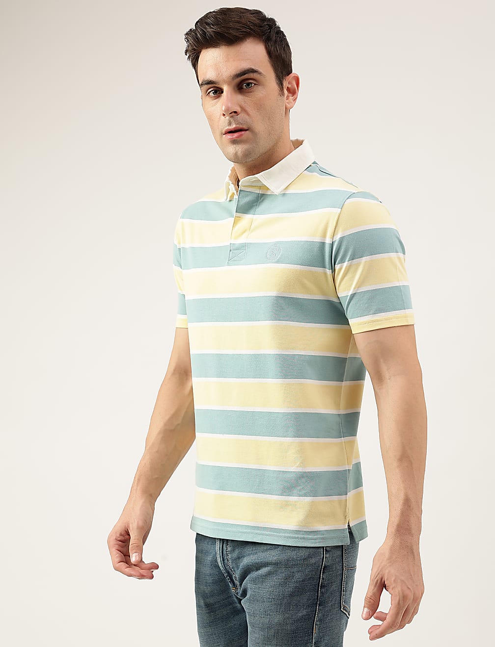 Regular Fit Pure Cotton Stripes Polo Collar Tshirt