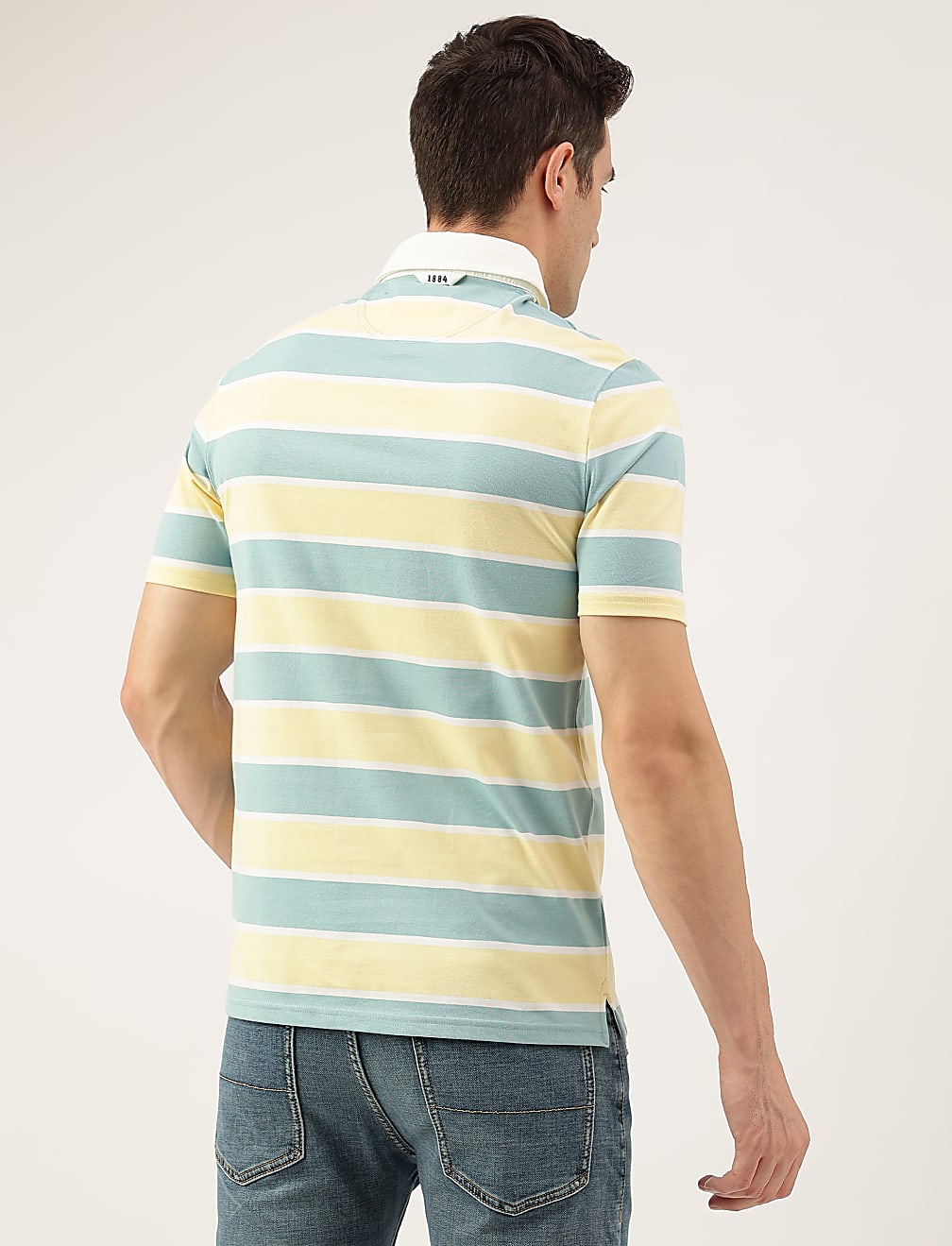 Regular Fit Pure Cotton Stripes Polo Collar Tshirt