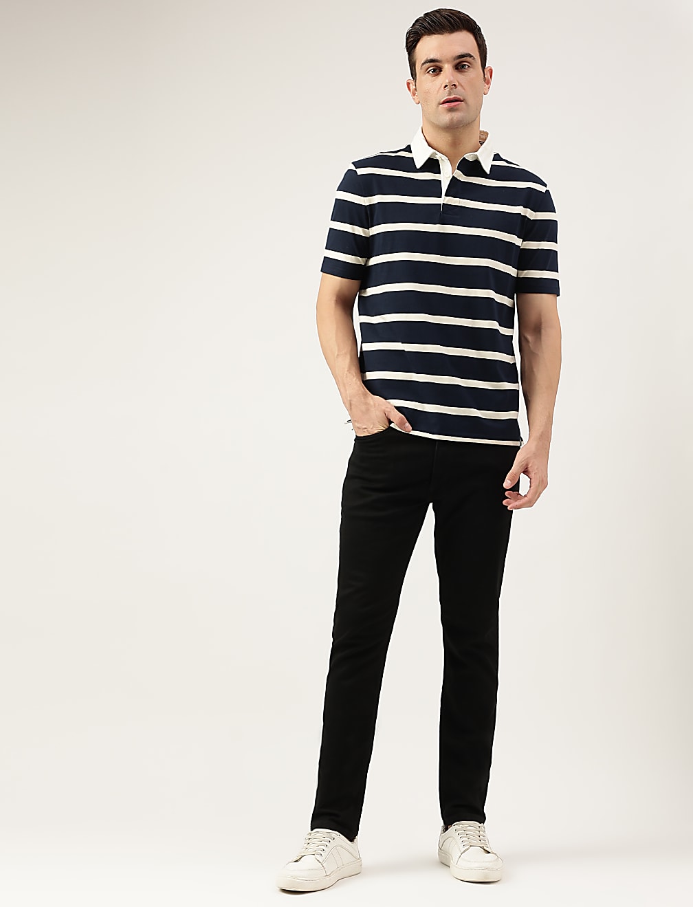 Regular Fit Pure Cotton Stripes Polo Collar Tshirt