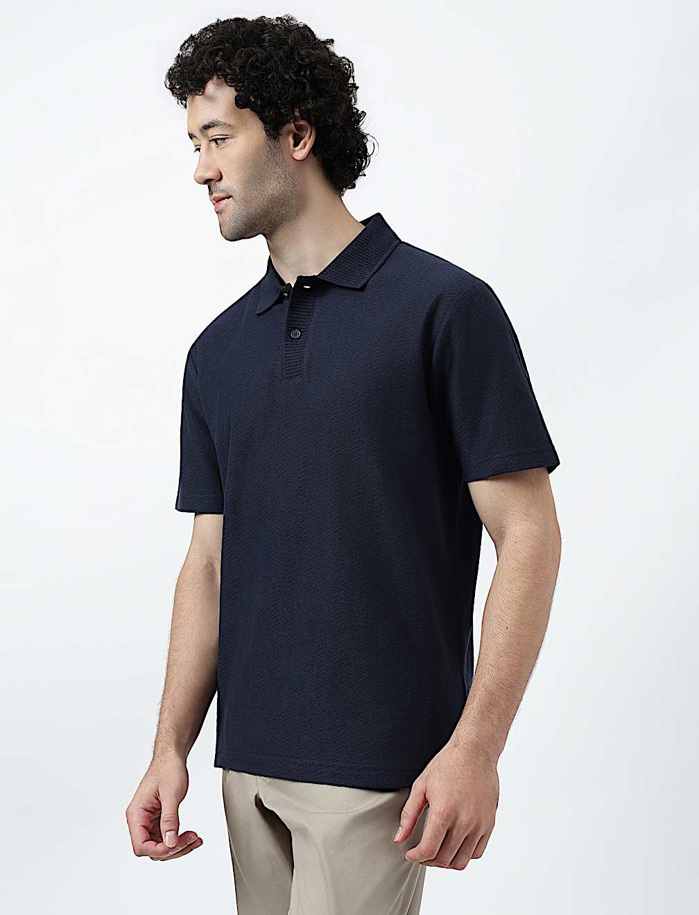 Pure Cotton Knitted Textured Polo T-Shirt