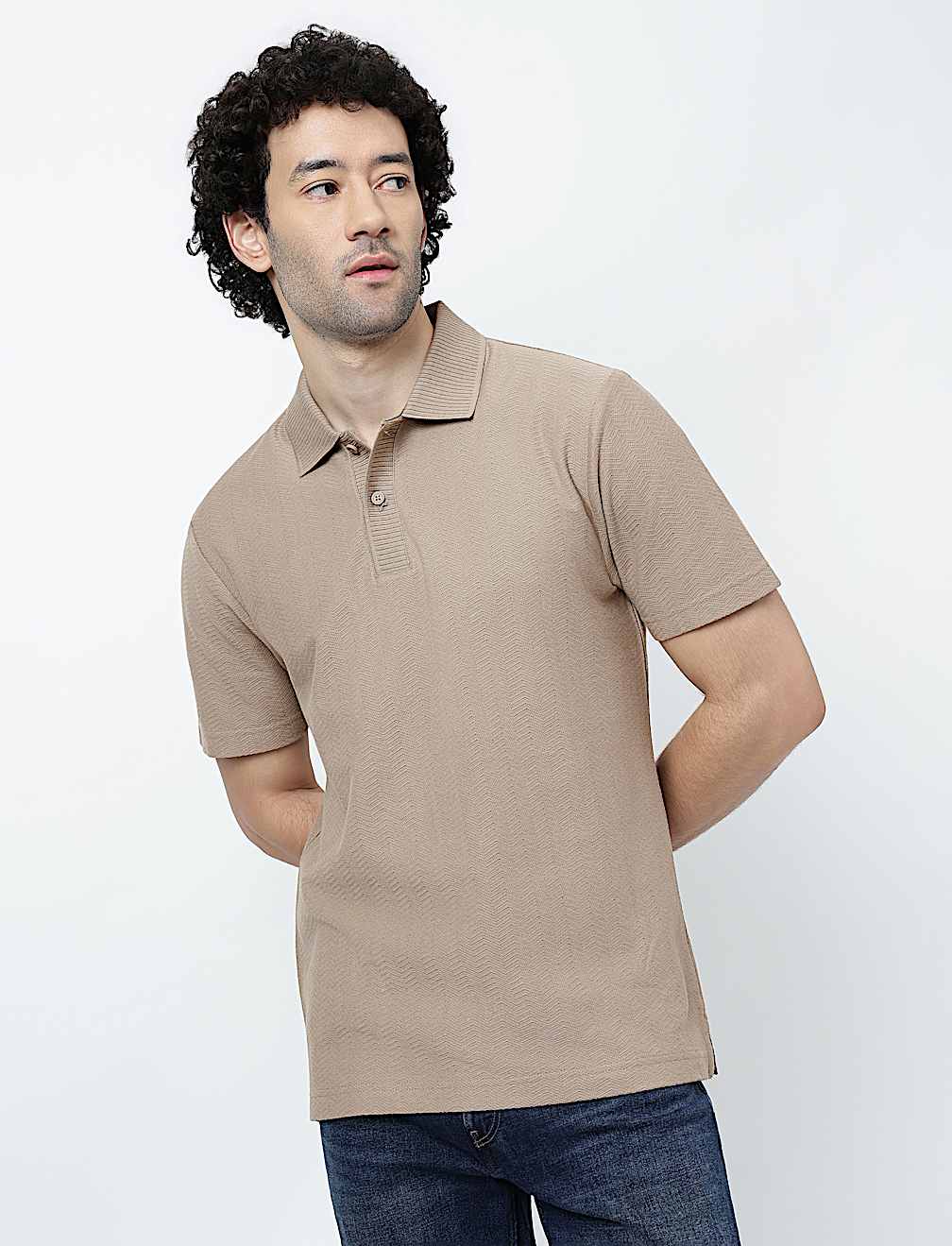 Pure Cotton Knitted Textured Polo T-Shirt