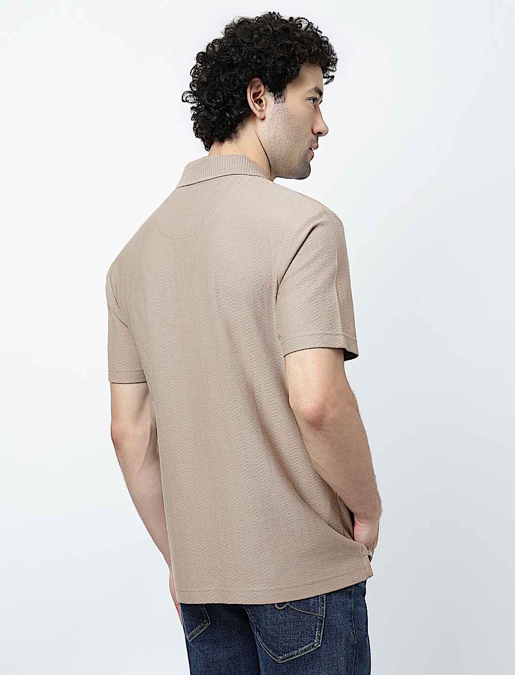 Pure Cotton Knitted Textured Polo T-Shirt