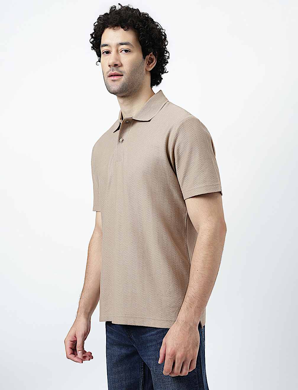 Pure Cotton Knitted Textured Polo T-Shirt