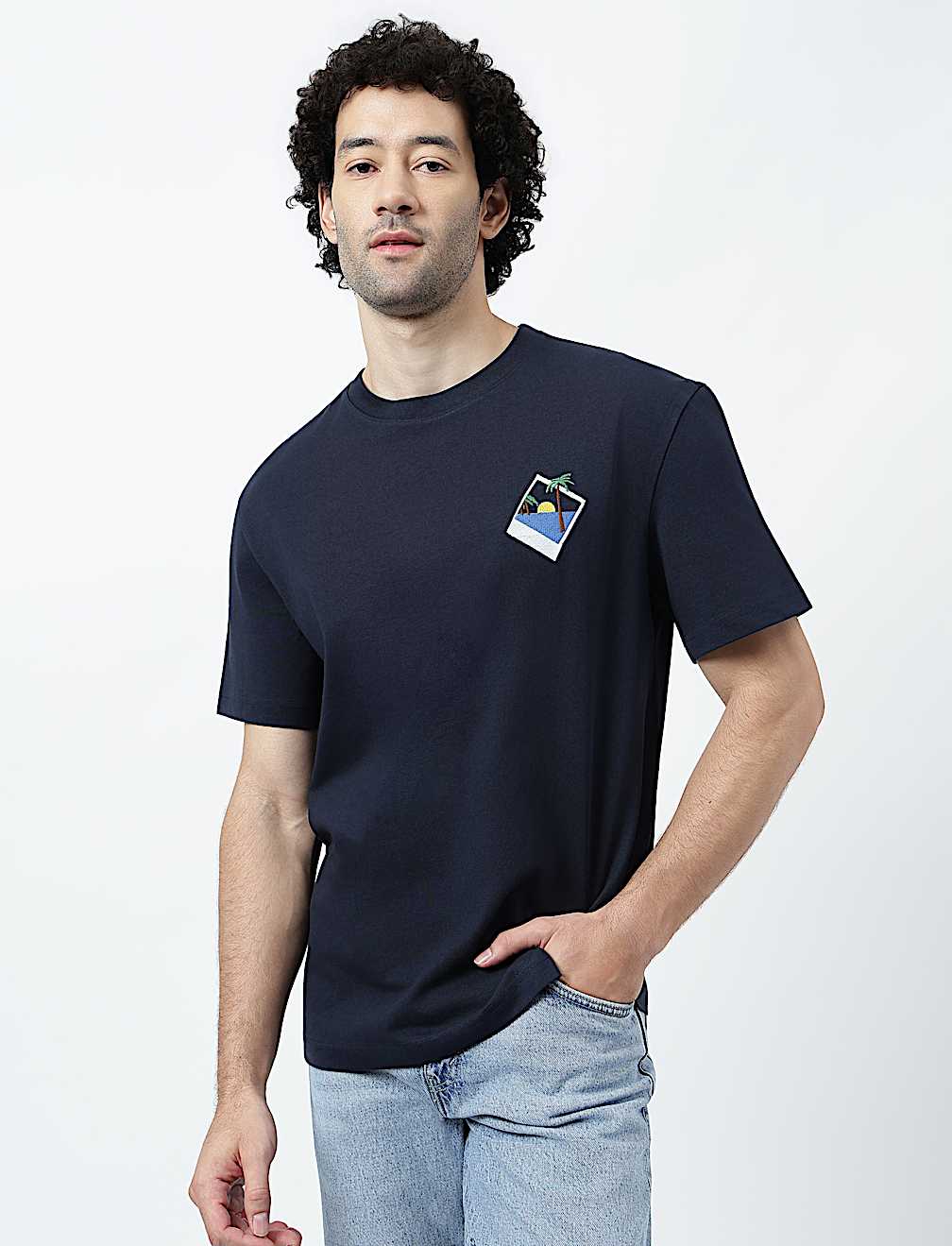 Pure Cotton Crew Neck Embroidered T-Shirt