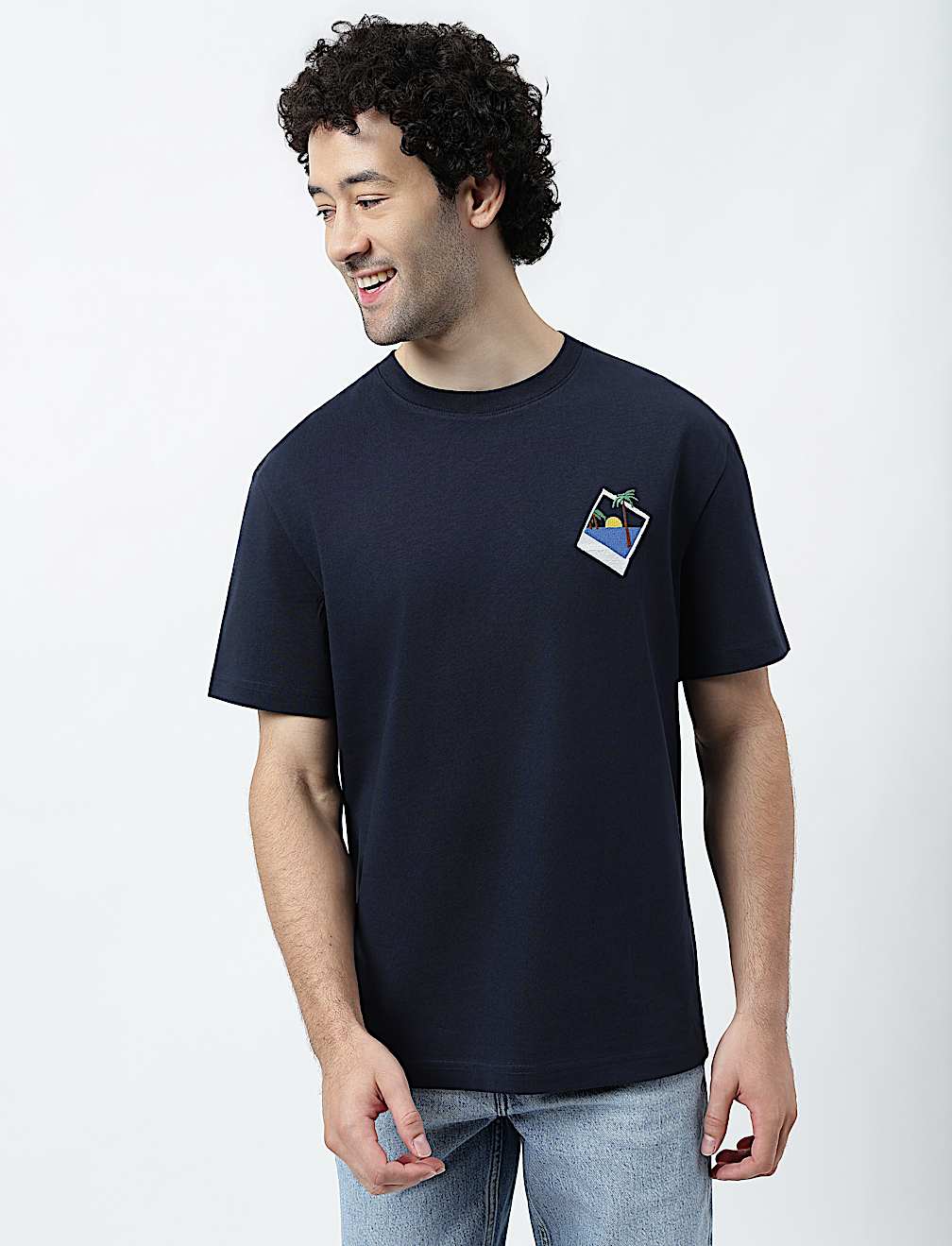 Pure Cotton Crew Neck Embroidered T-Shirt
