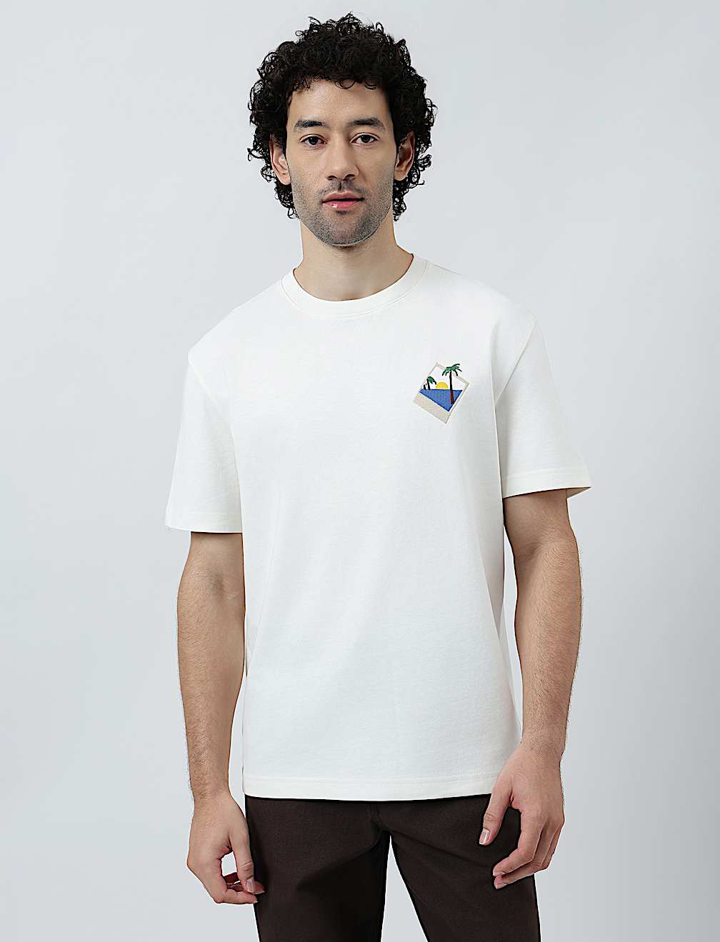 Pure Cotton Crew Neck Embroidered T-Shirt