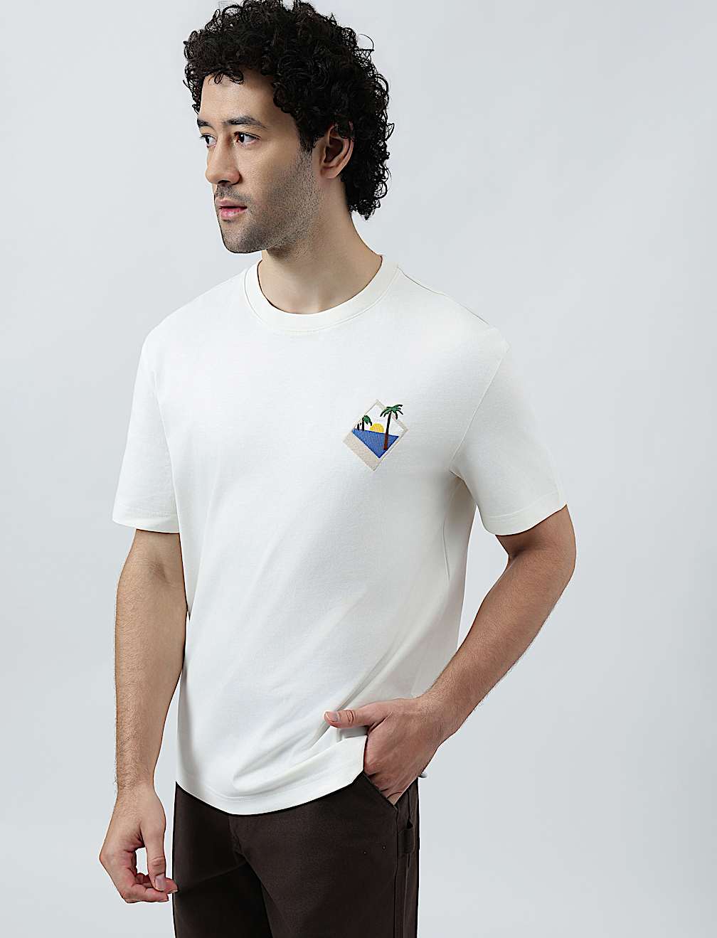 Pure Cotton Crew Neck Embroidered T-Shirt