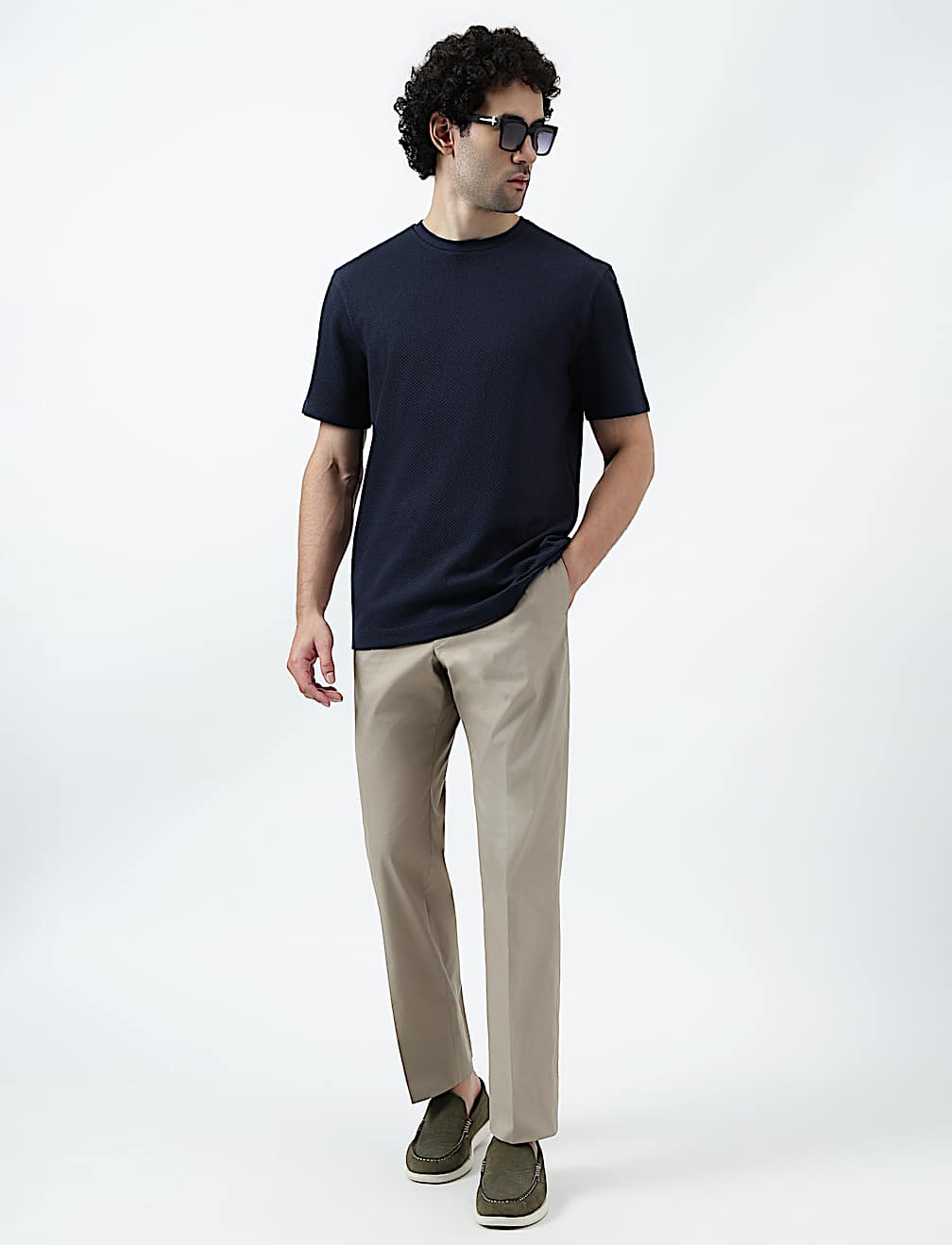 Pure Cotton Textured Crew Neck T-Shirt