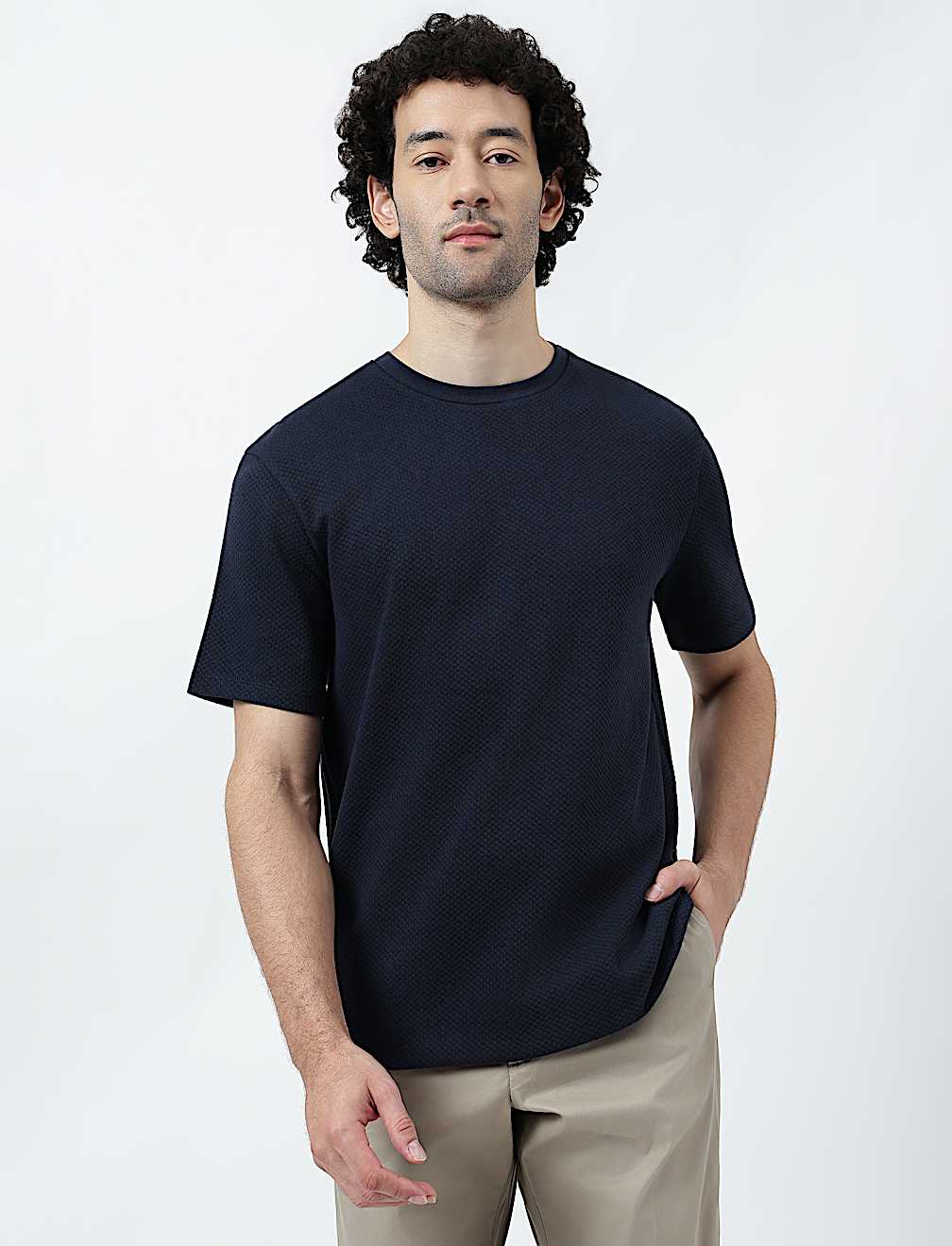 Pure Cotton Textured Crew Neck T-Shirt