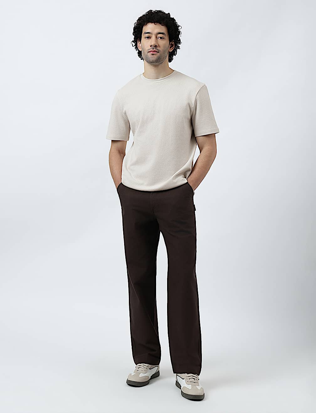 Pure Cotton Textured Crew Neck T-Shirt