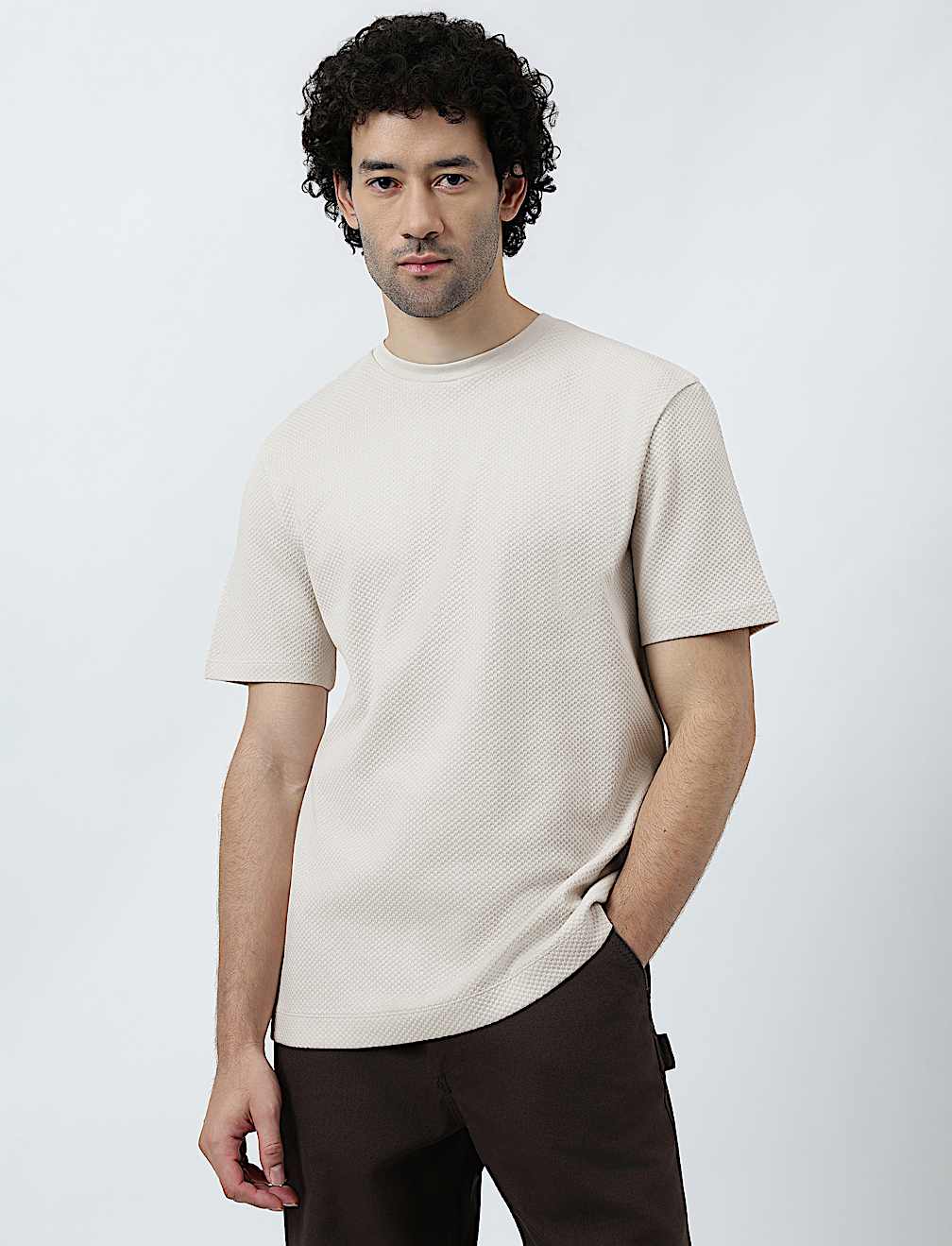 Pure Cotton Textured Crew Neck T-Shirt