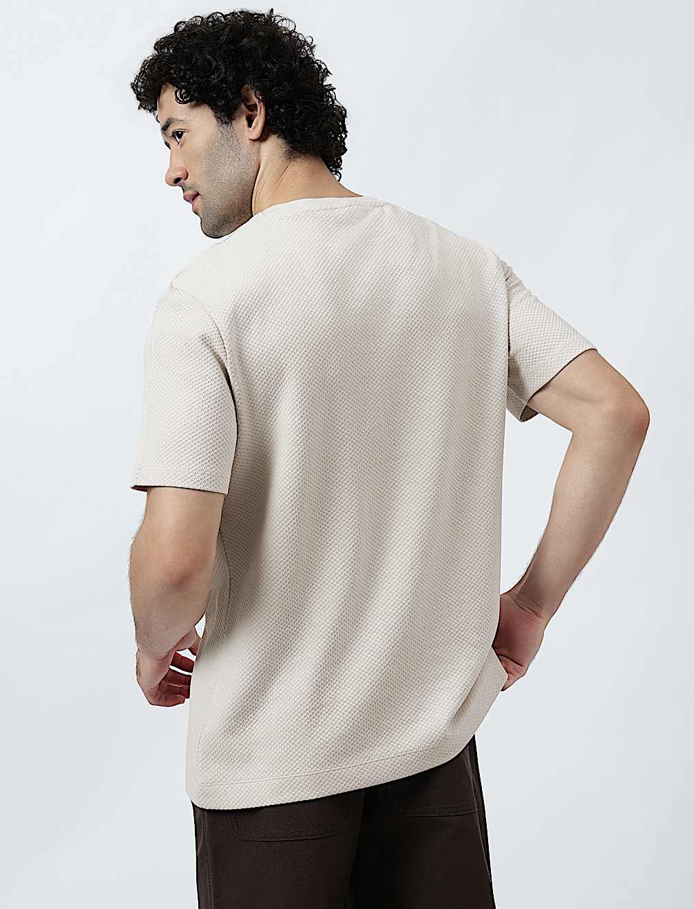 Pure Cotton Textured Crew Neck T-Shirt