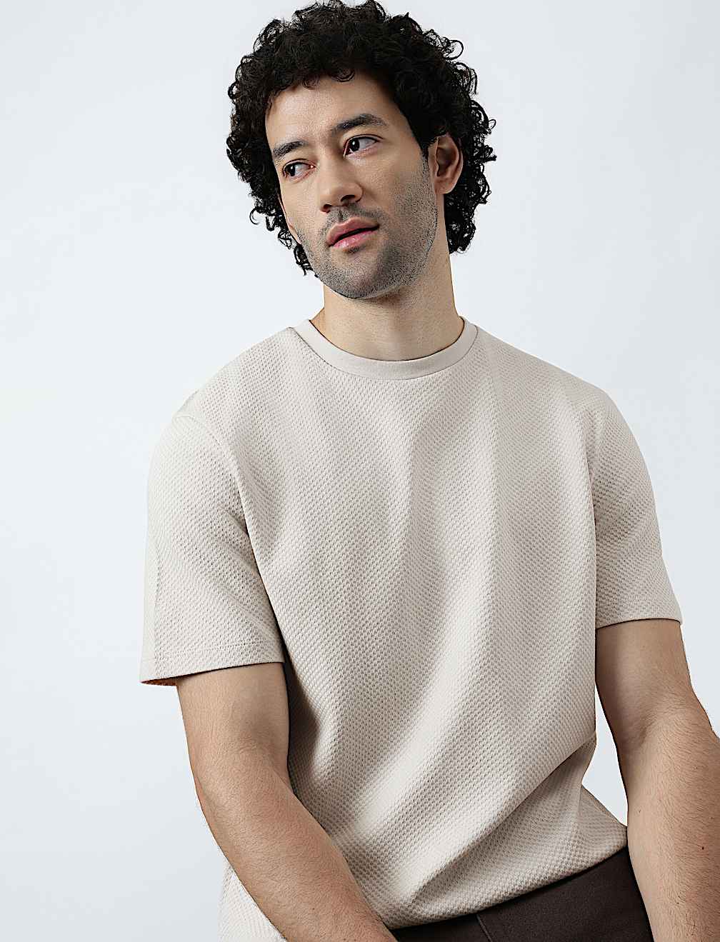 Pure Cotton Textured Crew Neck T-Shirt