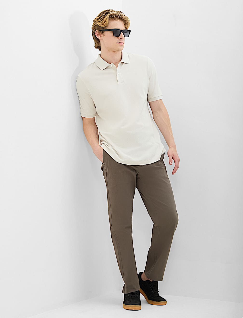 Short Sleeve Popcorn Textured Polo T-Shirt
