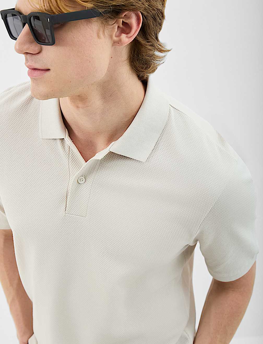 Short Sleeve Popcorn Textured Polo T-Shirt