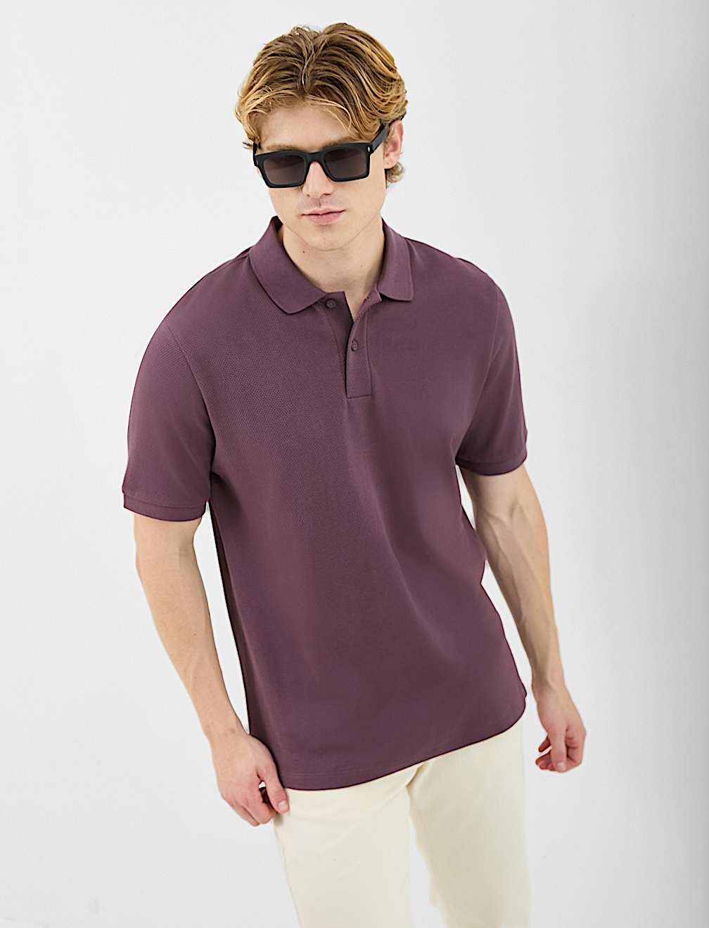 Short Sleeve Popcorn Textured Polo T-Shirt