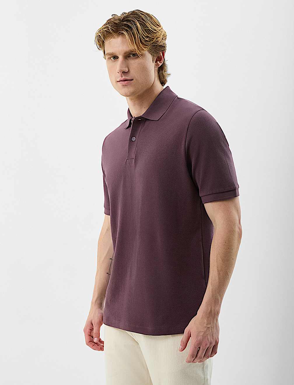 Short Sleeve Popcorn Textured Polo T-Shirt