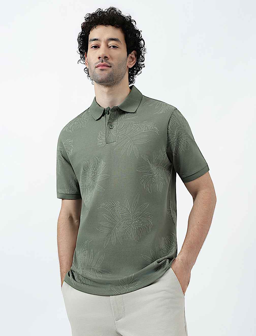 Pure Cotton Tropical Print Polo Shirt