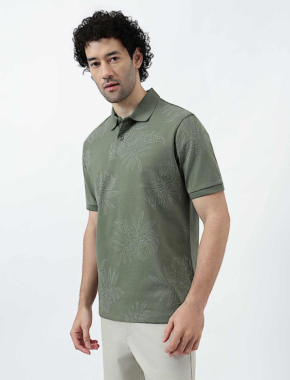 Pure Cotton Tropical Print Polo Shirt