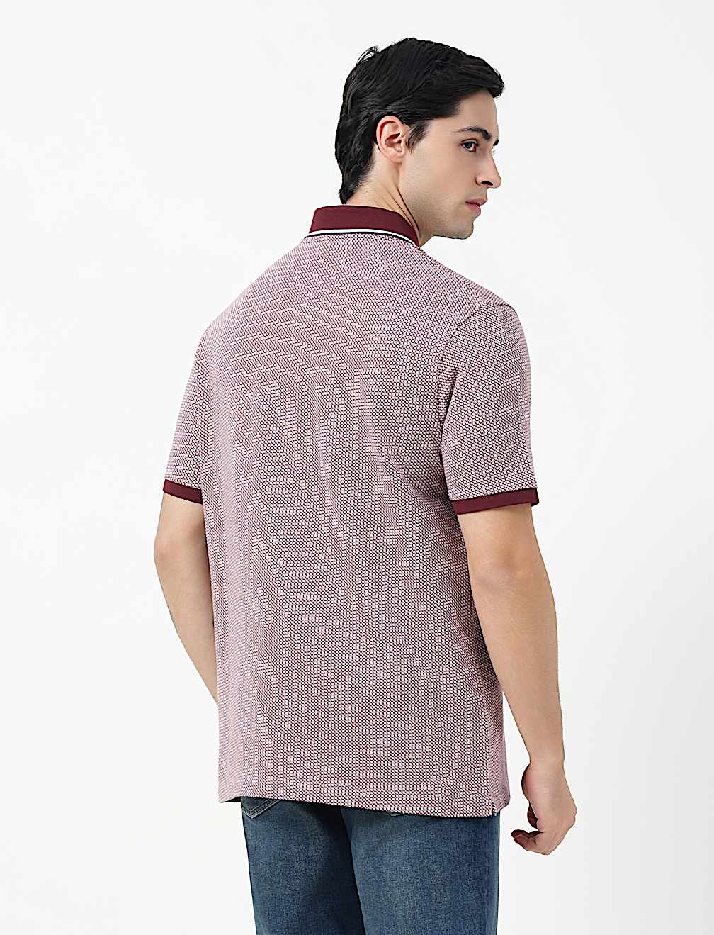 Pure Cotton Self Design Polo Neck T-Shirt