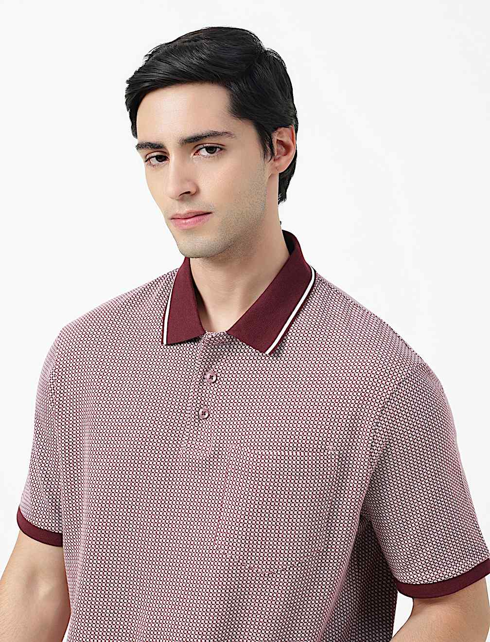 Pure Cotton Self Design Polo Neck T-Shirt
