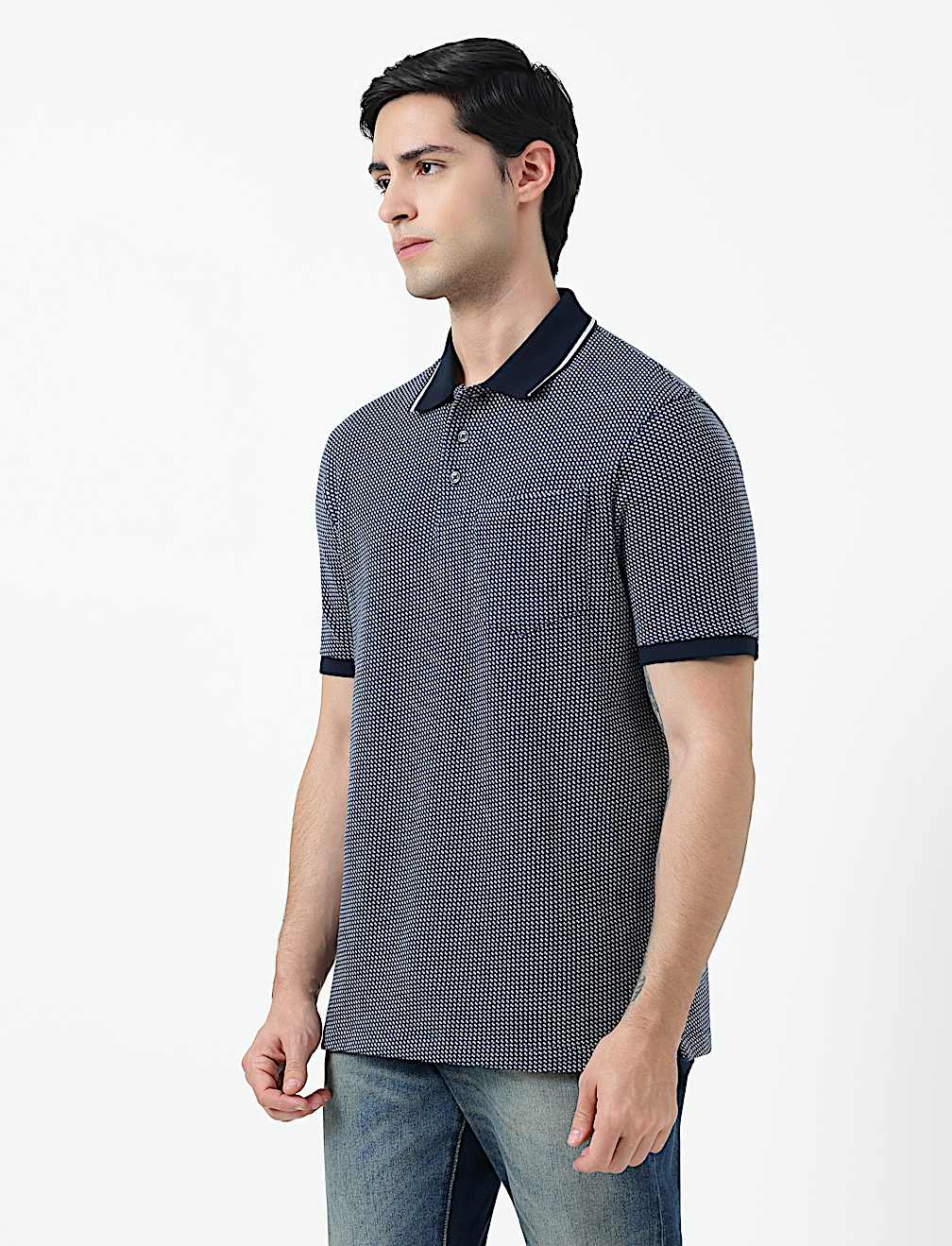 Pure Cotton Self Design Polo Neck T-Shirt