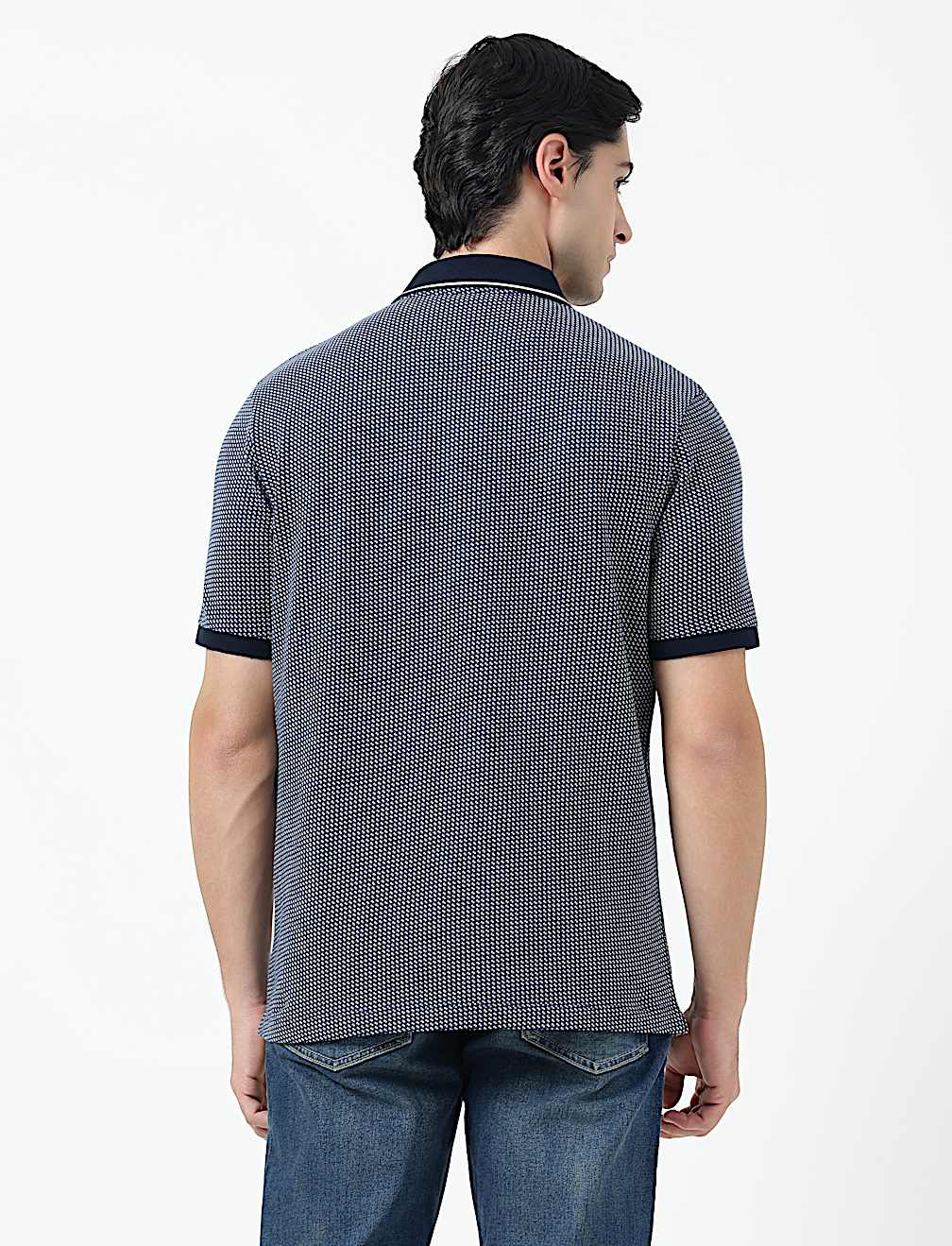 Pure Cotton Self Design Polo Neck T-Shirt