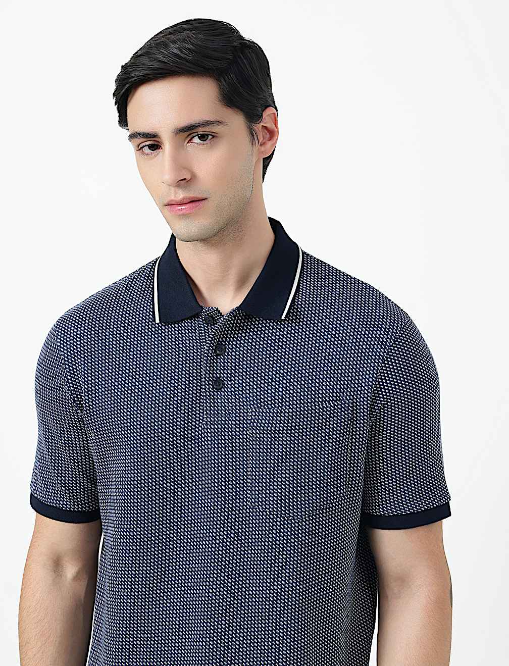 Pure Cotton Self Design Polo Neck T-Shirt