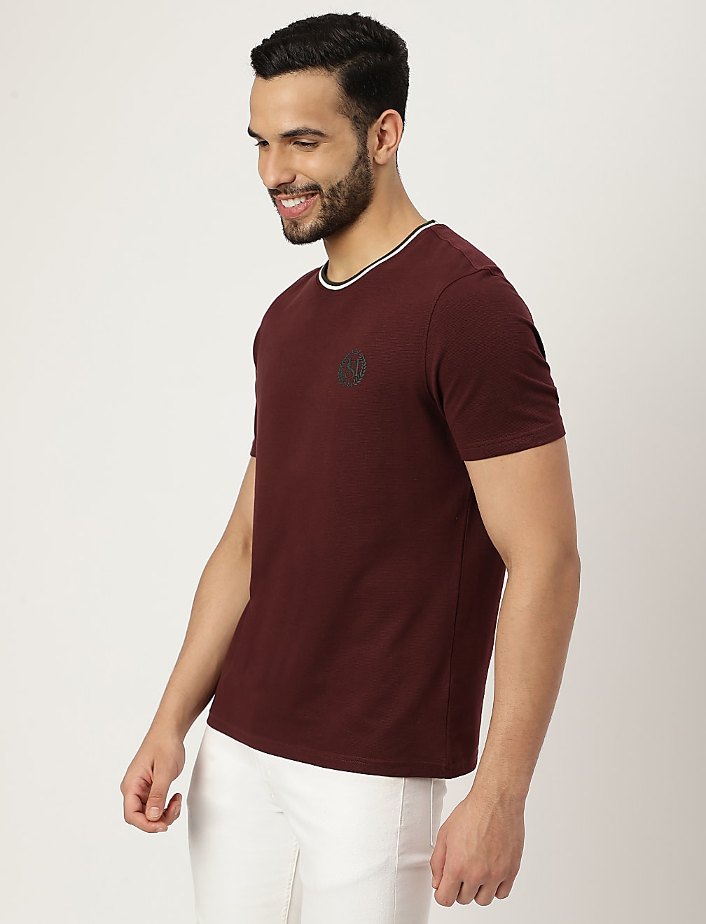 Pure Cotton Textured Crew Neck T-shirt