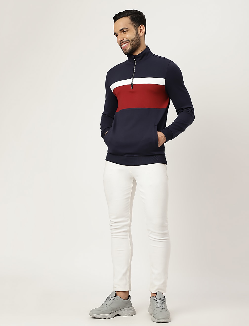 Viscose Mix Colorblock High Neck Sweatshirt