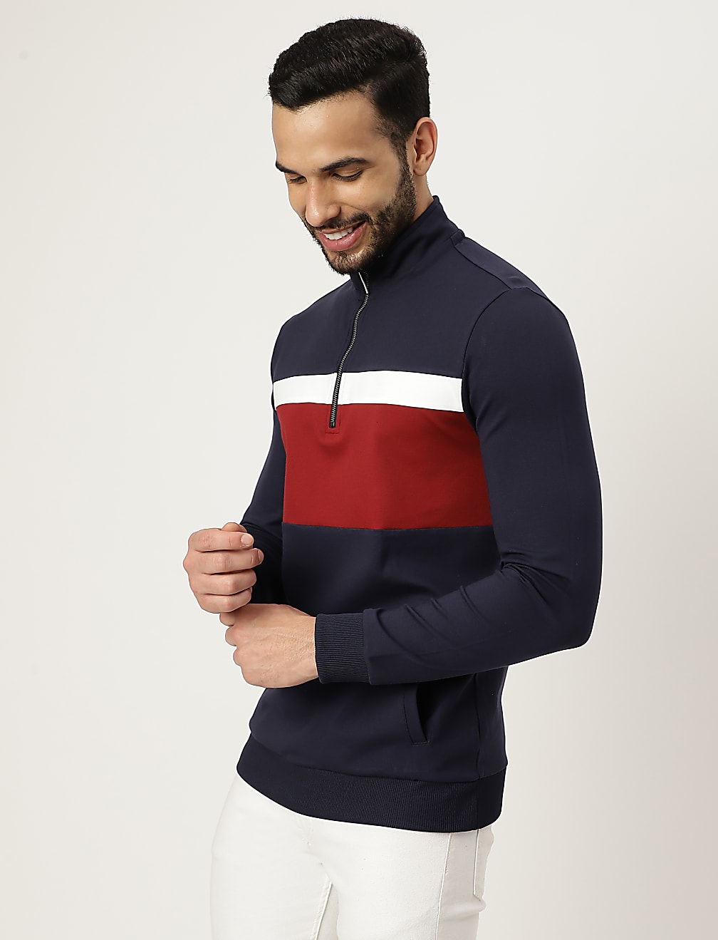 Viscose Mix Colorblock High Neck Sweatshirt