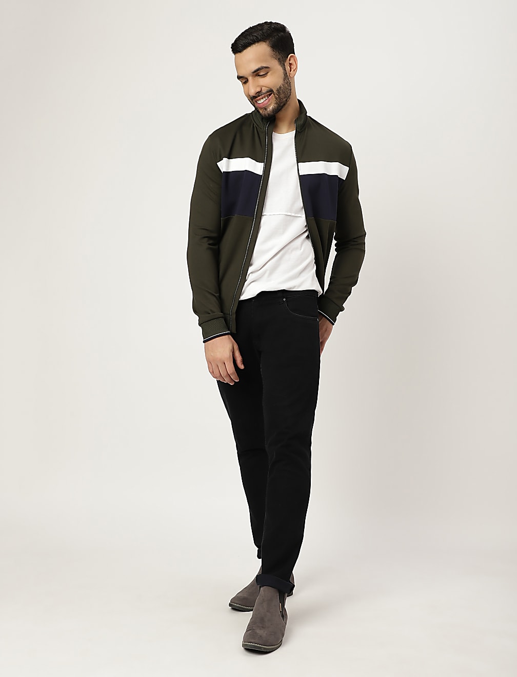 Viscose Mix Colorblock High Neck Jacket